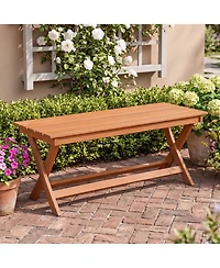 Slickblue Set of 2 Wooden Patio Bench for 2 People with X-Shaped Legs and Slatted Seat