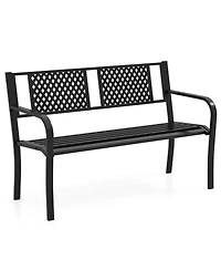 Slickblue Outdoor Loveseat Bench with Metal Frame for Patio, Porch or Garden