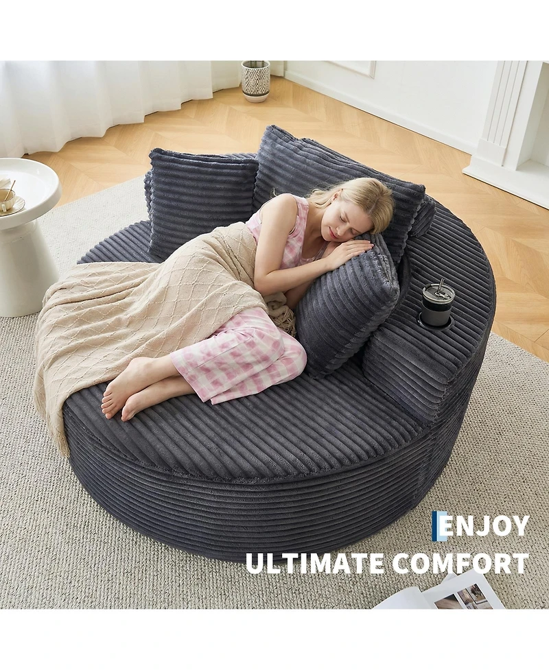 gaomon 55 inch Round Corduroy Sofa with Cup Holders No Assembly
