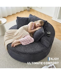 gaomon 55 inch Round Corduroy Sofa with Cup Holders No Assembly