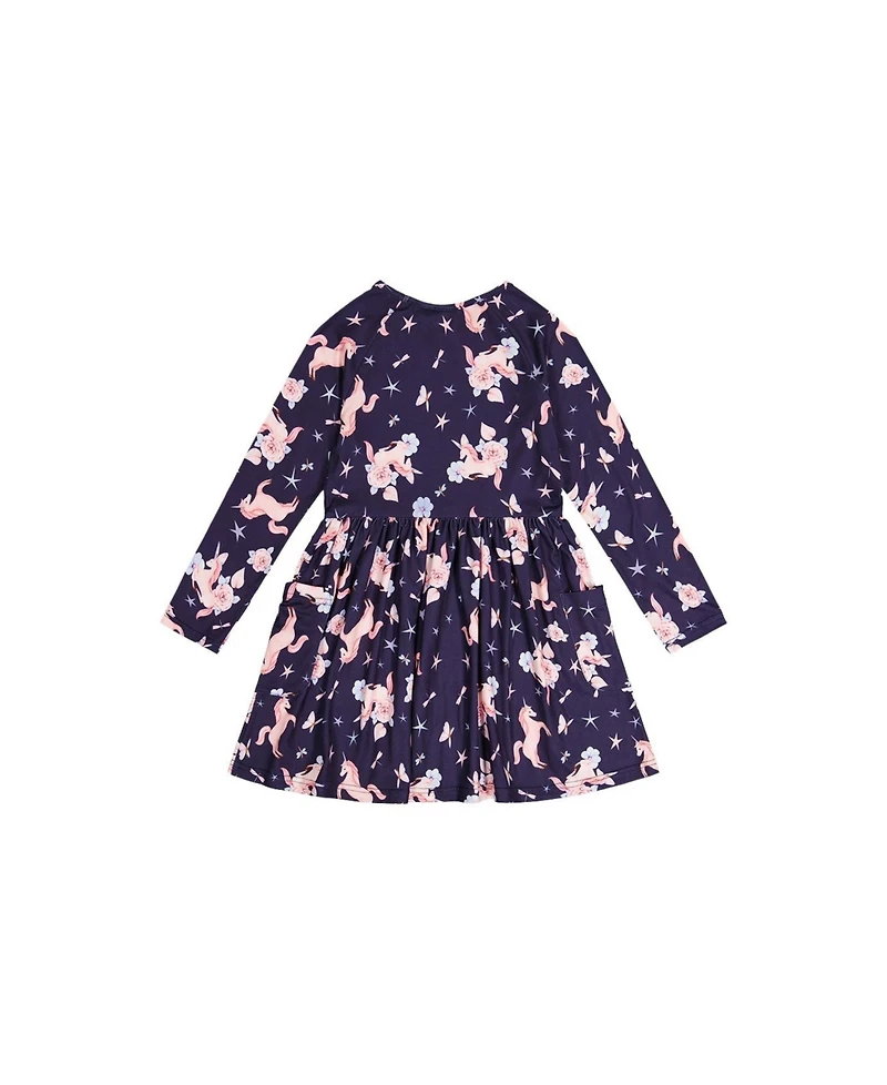 Deux par Toddler Girls 2T-5T Long Sleeve Dress Unicorn Print