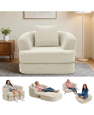 homfan 3-in-1 Folding Memory Foam Sofa Bed, Convertible Floor Futon Chair with Washable Cover