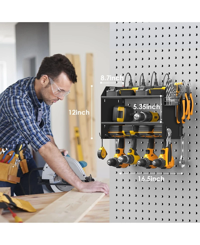 Xdovet Power Tool Organizer Wall Mount Charging Station 8 Outlet Rack Holder