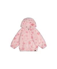 Deux par Toddler Girls 2T-5T Hooded Full Zip Faux Fur Jacket Printed with Hearts