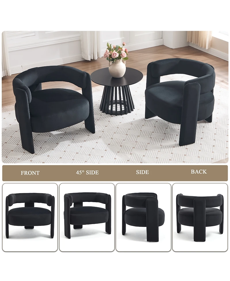 Clihome Modern Velvet Accent Chair with Metal Frame, Plump Upholstered Armchair for Living Room, 300lbs