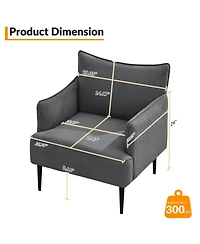 homfan Single Armchair with Removable Cushions, Wood Frame and Metal Legs, 300 Lbs Capacity, for Living Room and Bedroom