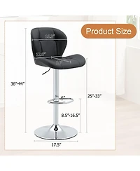 Rainsken Set of 2 Height Adjustable Bar Stools, with Chrome-Plated Metal Base, Pu Upholstered Tufted Backrest Chairs, for Bar Kitchen Dining Room