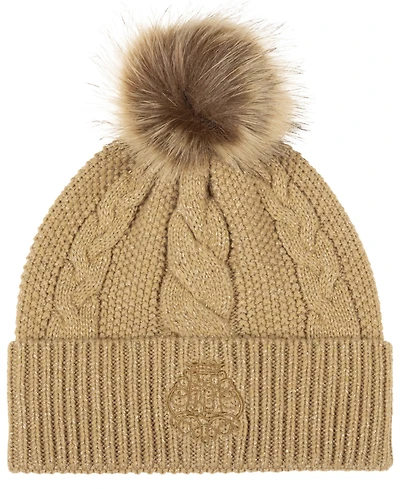 Lauren Ralph Metallic Direct Embroidery Cable Pom Beanie