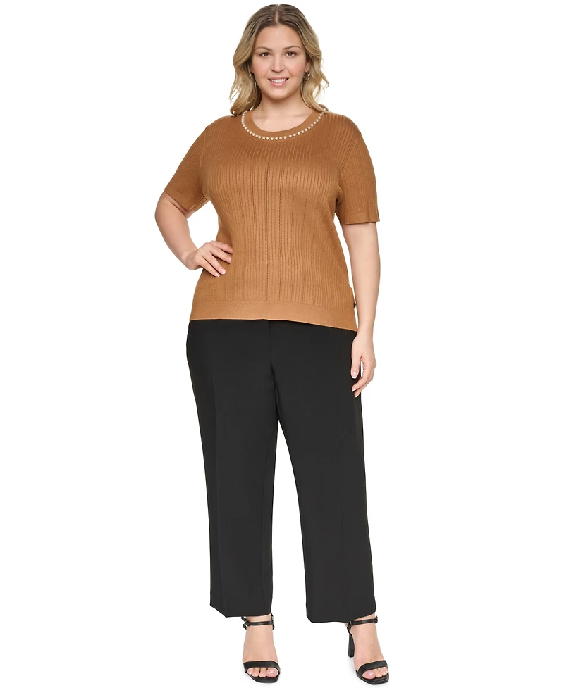 Karl Lagerfeld Paris Plus Crewneck Short-Sleeve Knit Top