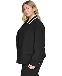 Karl Lagerfeld Paris Plus One-Button Reverse Lapel Banded Blazer