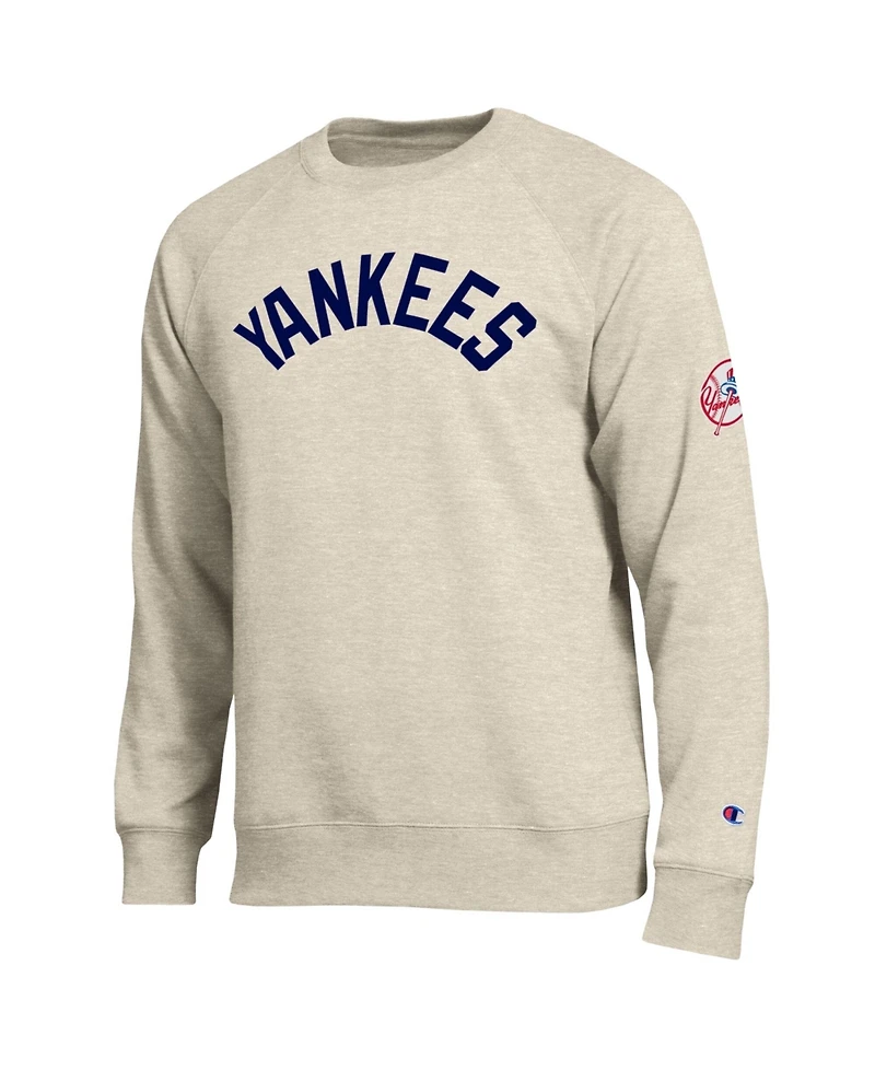 Champion Men's Oatmeal New York Yankees All-Star Soft Felt Raglan Sweatshirt