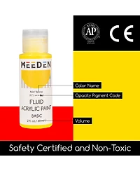Meeden Fluid Acrylic Paint Set, 6 Vibrant Colors/Bottles (2 oz, 60 ml), Rich Pigments, High Flow Acrylic Paints for Artists, Adults, Kids