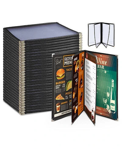 Yescom 30 Pack Menu Covers 8.5 x 11" Book Style Menu Holders 4 Pages 8 Views Restaurant Bar Black