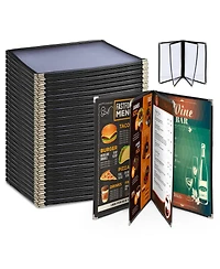Yescom 30 Pack Menu Covers 8.5 x 11" Book Style Menu Holders 4 Pages 8 Views Restaurant Bar Black