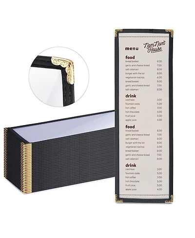 Yescom WeChef 30 Pcs 4.25 x 14" Restaurant Menu Covers Single Page 2 View Menu Sleeves Double-Stitched Edge Pvc for Wine List