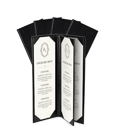 Yescom Restaurant Menu Covers 4.25x14" 3 Page 4 View Pu Leather with Angled Corners for Wine List Bar Hotel 5 Pack