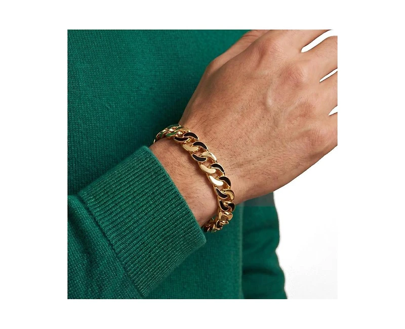 Rachel Glauber Bold Men's 14K Gold Plated Black Enamel Link Chain Bracelet