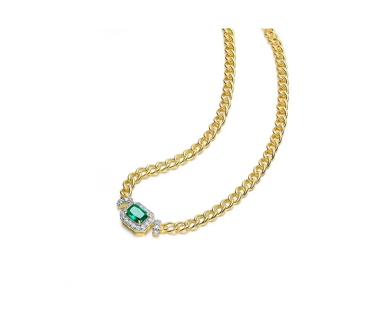 Rachel Glauber Unique 14K Gold Plated Brilliant Cz Link Chain Necklace