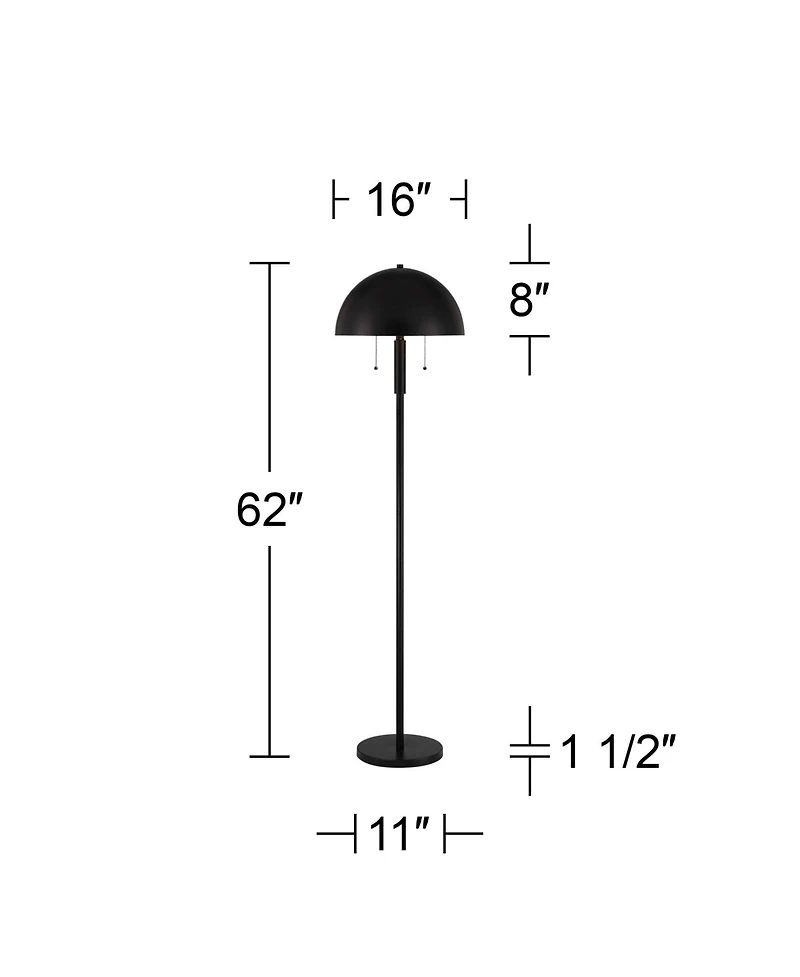 360 Lighting Rhys Mid Century Modern 62" Tall Standing Floor Lamp Skinny Pole Pull Chain Metal Bedroom Mushroom Dome Shade