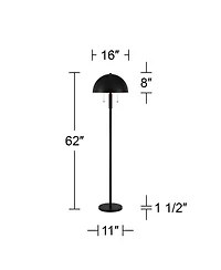 360 Lighting Rhys Mid Century Modern 62" Tall Standing Floor Lamp Skinny Pole Pull Chain Metal Bedroom Mushroom Dome Shade