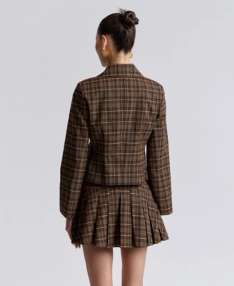 Avec Les Filles Womens Slim Spread Collar Jacket Belted Mini Skort