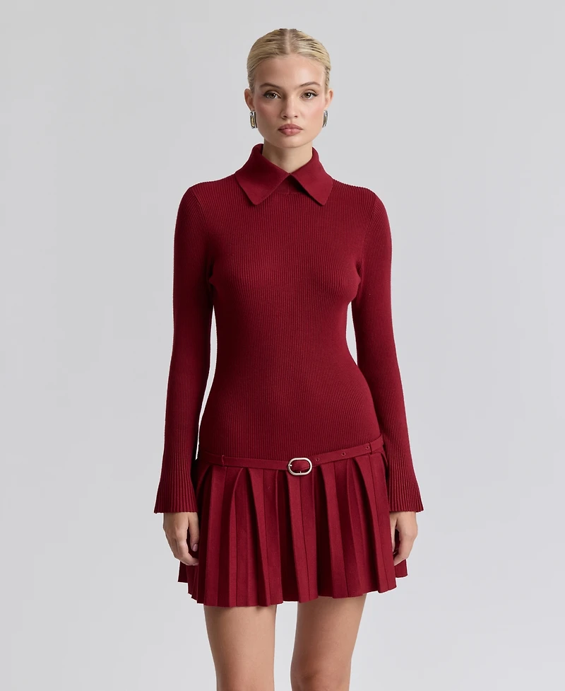 Avec Les Filles Women's Drop-Waist Pleated Mini Dress