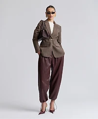 Avec Les Filles Women's Notch Lapel Collar Belted Blazer