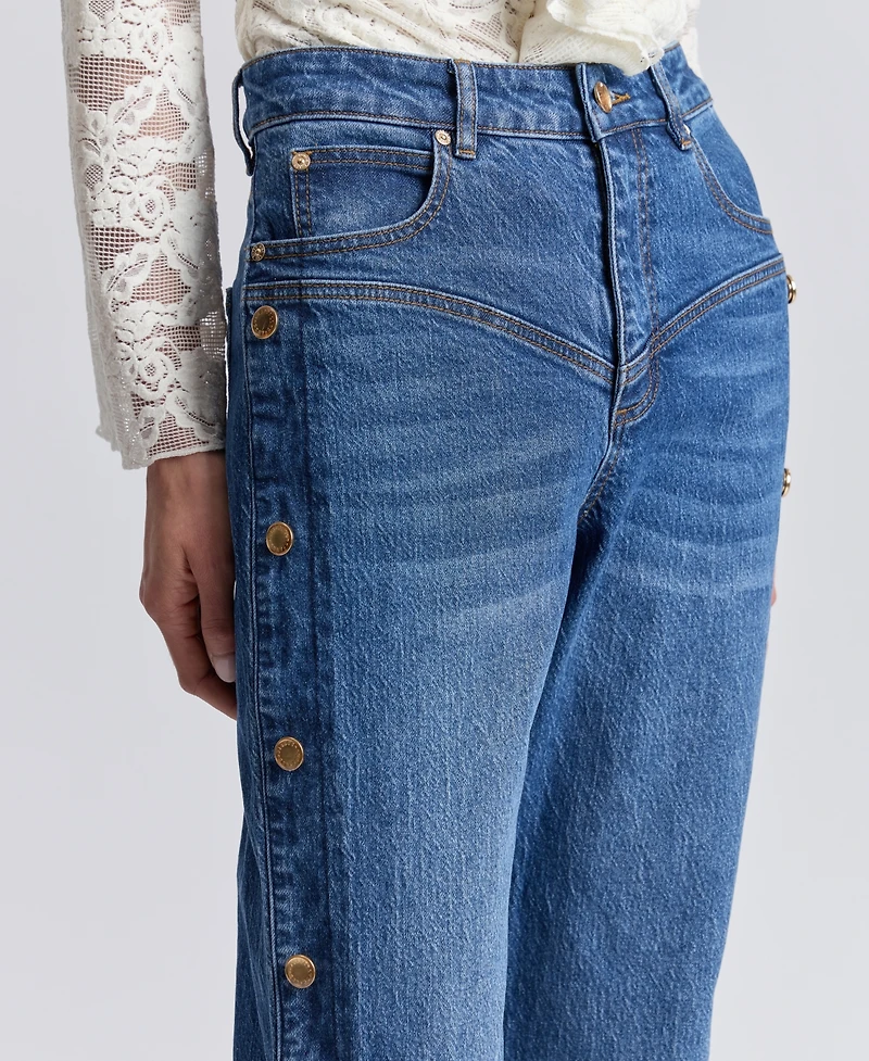 Avec Les Filles Women's High-Rise Side Shank Straight-Leg Jeans