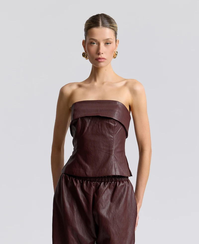 Avec Les Filles Women's Faux Leather Sleeveless Tube Top