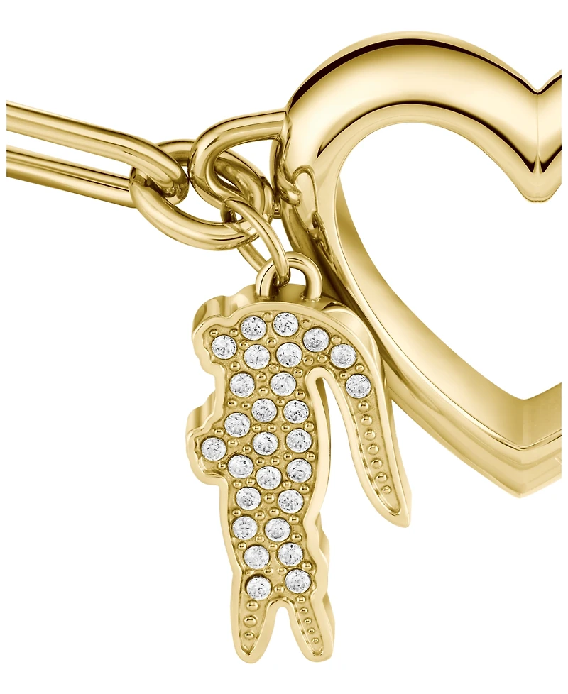 Lacoste Women's Elyse Gold-Tone Stainless Steel Heart Bracelet with Crystal Pave Crocodile
