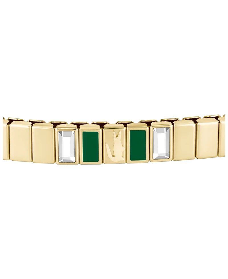 Lacoste Women's Courtline Gold-Tone Stainless Steel Green Enamel and Crystal Baguette Stretch Band Bracelet