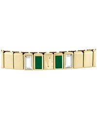 Lacoste Women's Courtline Gold-Tone Stainless Steel Green Enamel and Crystal Baguette Stretch Band Bracelet