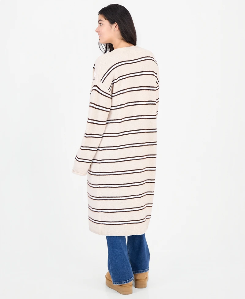 Madden Girl Juniors' Striped Open-Front Duster Cardigan
