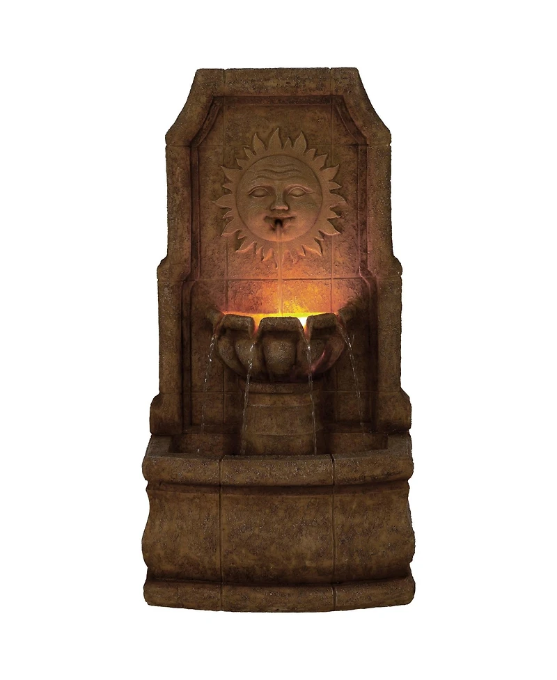 John Timberland Sun Villa 37" High Large Italian Outdoor Decor Faux Stone Floor Fountain with Light Led Outside Garden Patio
