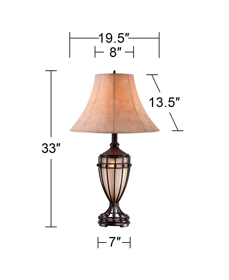Franklin Iron Works Traditional Table Lamps 33" Tall Set of 2 with Nightlight Brushed Iron Urn Fabric Shade for Living Room Bedroom