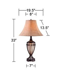 Franklin Iron Works Traditional Table Lamps 33" Tall Set of 2 with Nightlight Brushed Iron Urn Fabric Shade for Living Room Bedroom