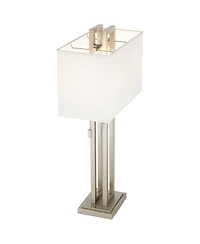 Possini Euro Design Gossard 30" Tall Rectangle Modern End Table Lamps Set of 2 Pull Chain Brushed Nickel Finish Metal