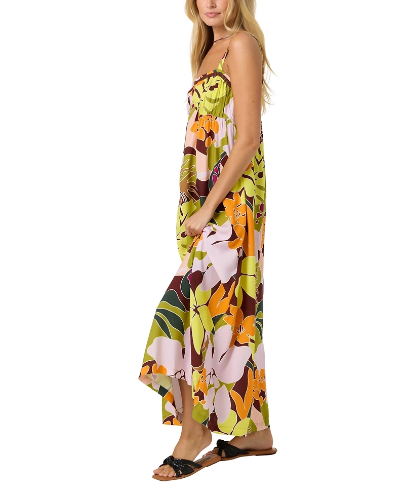 O'Neill Women's Natasha Tropical Ruffle-Trim Smocked-Back Maxi Dress