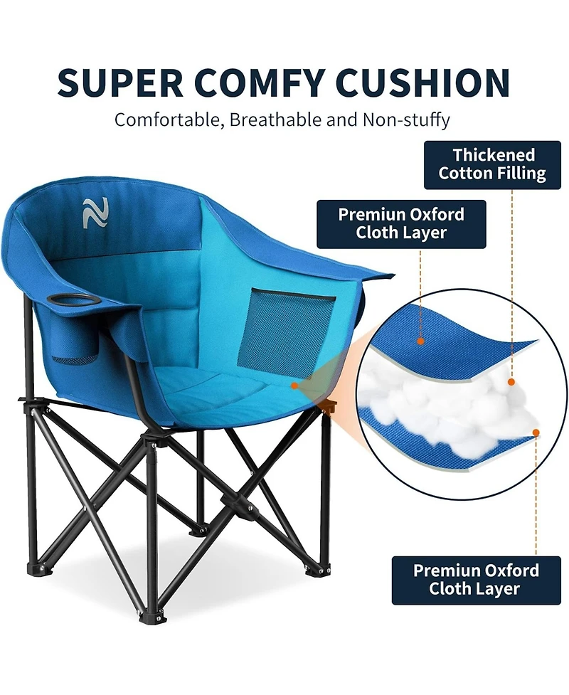 Mooncool Padded Camping Chair Portable Heavy Duty Arm Chairs with Side Pockets Cup Holder