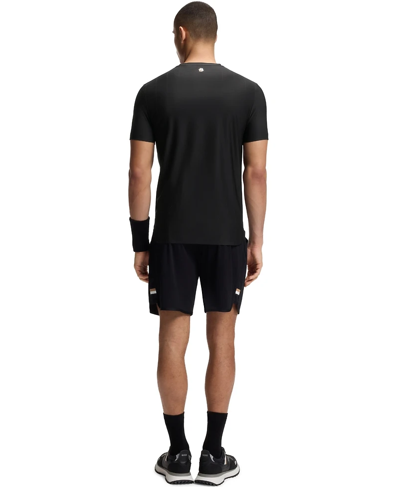 Boss by Hugo Men's Active Jacquard-Stripe Logo Slim-Fit T-Shirt
