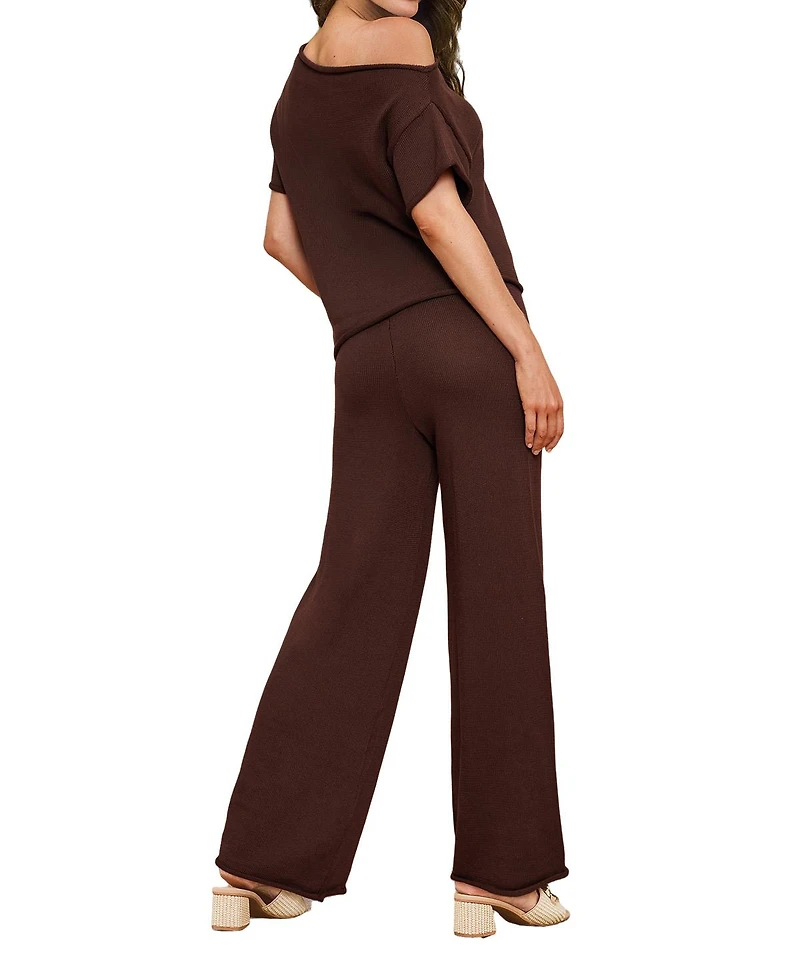 Cupshe Women's Knit Off-Shoulder Top and Wide Leg Pants Loungewear Set