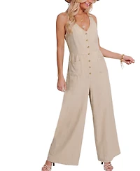Cupshe Women's Sleeveless Button-Front Wide Leg Linen Blend Jumpsuit