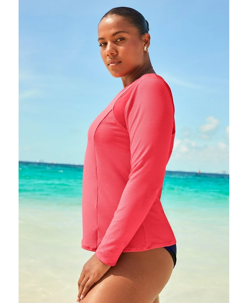 Swimsuits for All Women's Chlorine Resistant Quick-Dry 1/4 Zip Front Long Sleeve Swim Rash Guard