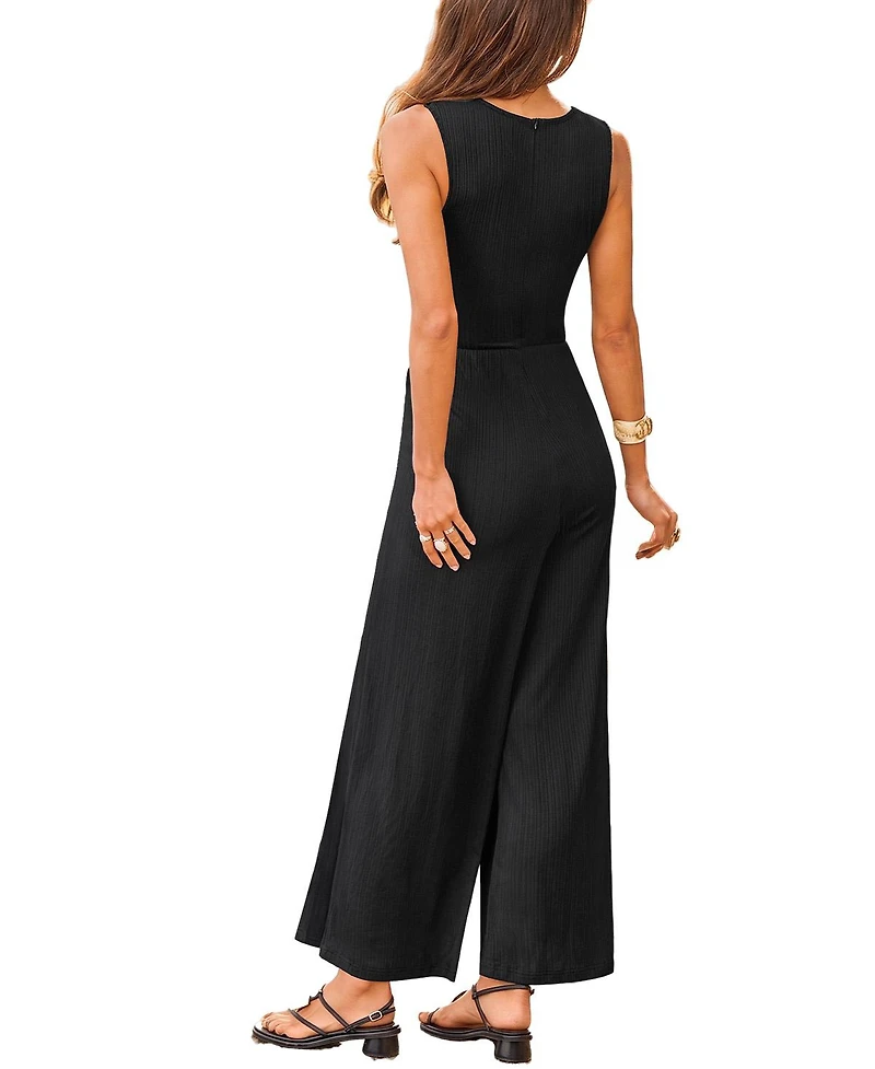 Cupshe Women's Lace Trim V-Neck Sleeveless Wide Leg Jumpsuit