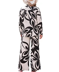Cupshe Women's Abstract Leaf Print Button-Down Shirt and Wide Leg Pants Matching Set