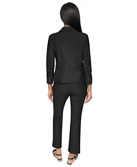 Dkny Petite Pinstripe One Button Notch Collar Jacket Ponte High Rise Front Zip Pants Mix Media V Neck Sleeveless Pull On Top