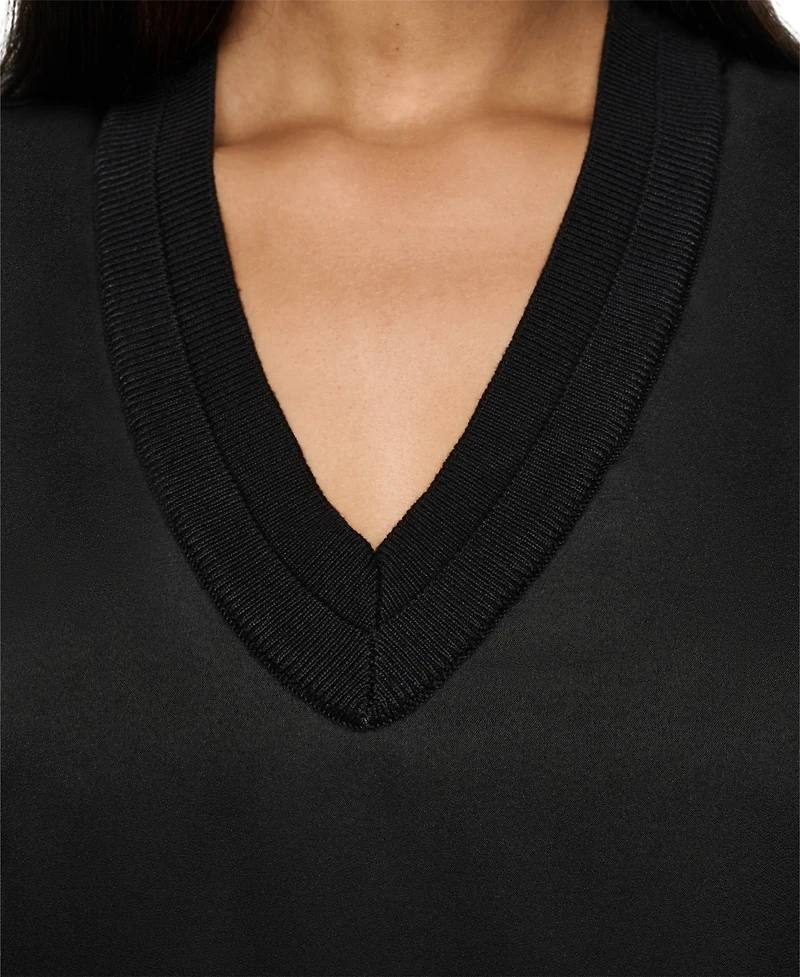 Dkny Petite Mix Media V-Neck Sleeveless Pull-On Top