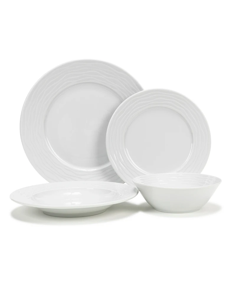 French Home White Wave 16-Piece Dinnerware Set, Service For 4