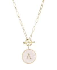 Adornia Gold Imitation Pearl Cubic Zirconia Initial Toggle Necklace