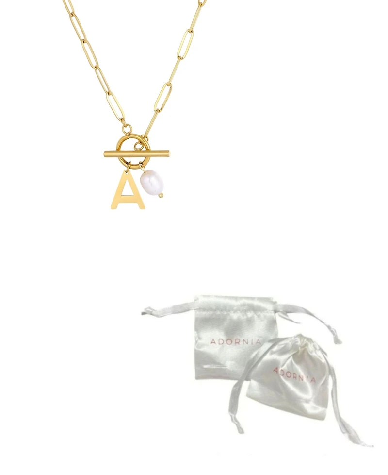 Adornia Tarnish Resistant Gold Natural Freshwater Pearl Initial Toggle Necklace